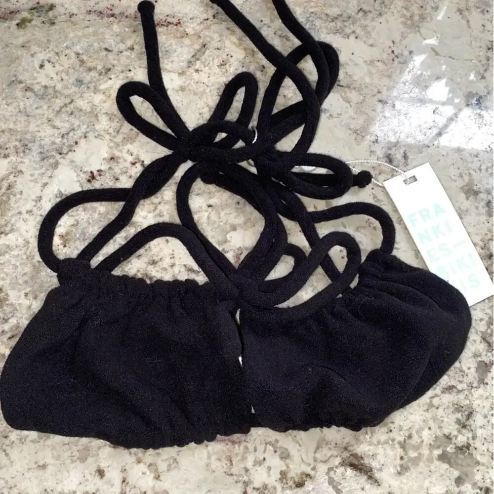 NEW Frankies Bikinis Women Swim Bathing Suit Eliza Terry Bikini Top Blk XS NWT